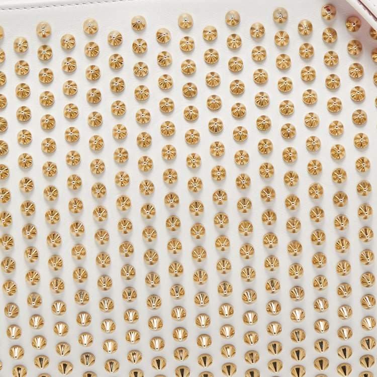 Pre Owned Christian Louboutin White/Gold Leather Spikes Loubiposh Chain Clutch