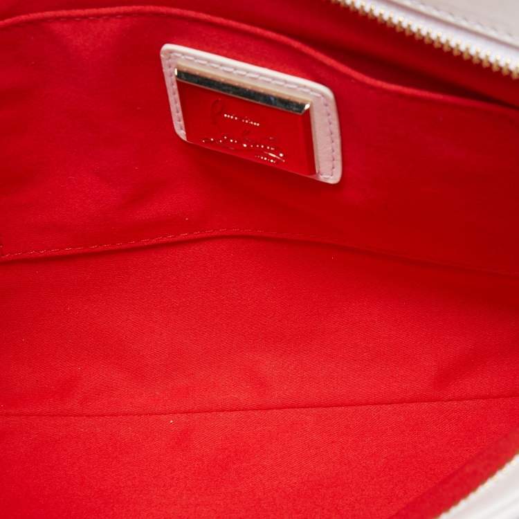 Pre Owned Christian Louboutin White/Gold Leather Spikes Loubiposh Chain Clutch