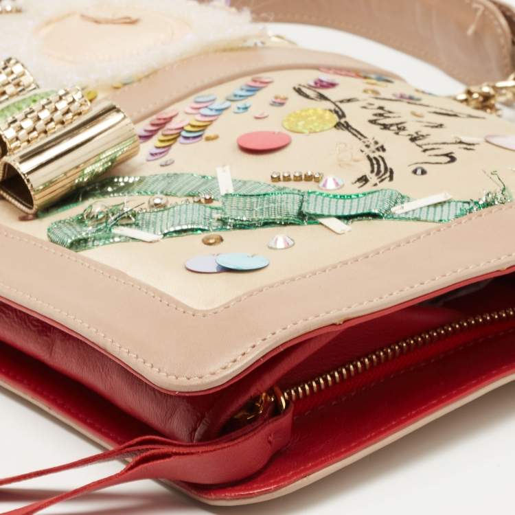 Pre Owned Christian Louboutin Multicolor Satin and Leather Sweet Charity Make Up Clutch Bag