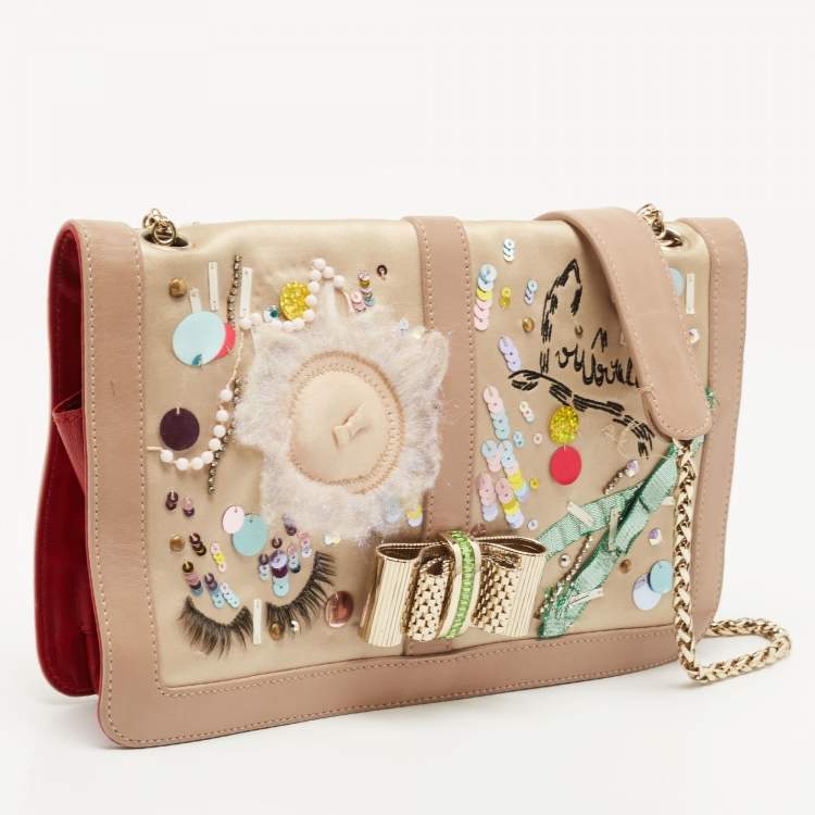 Pre Owned Christian Louboutin Multicolor Satin and Leather Sweet Charity Make Up Clutch Bag