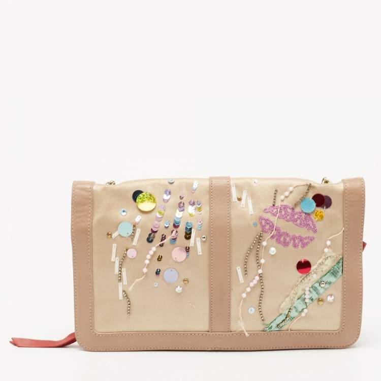 Pre Owned Christian Louboutin Multicolor Satin and Leather Sweet Charity Make Up Clutch Bag
