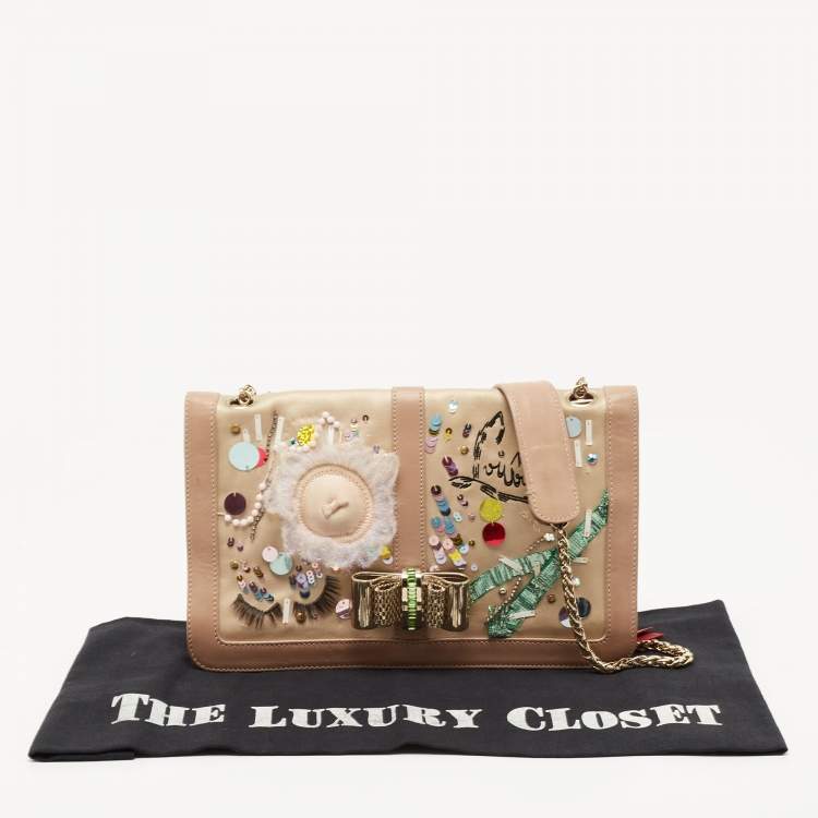 Pre Owned Christian Louboutin Multicolor Satin and Leather Sweet Charity Make Up Clutch Bag