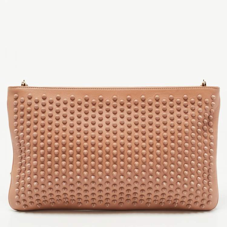 Pre Owned Christian Louboutin Beige Leather Triloubi Spiked Shoulder Bag