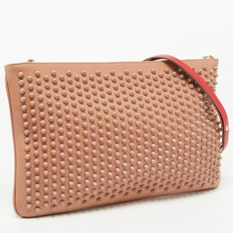 Pre Owned Christian Louboutin Beige Leather Triloubi Spiked Shoulder Bag