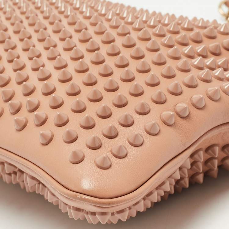 Pre Owned Christian Louboutin Beige Leather Triloubi Spiked Shoulder Bag