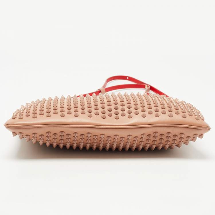Pre Owned Christian Louboutin Beige Leather Triloubi Spiked Shoulder Bag