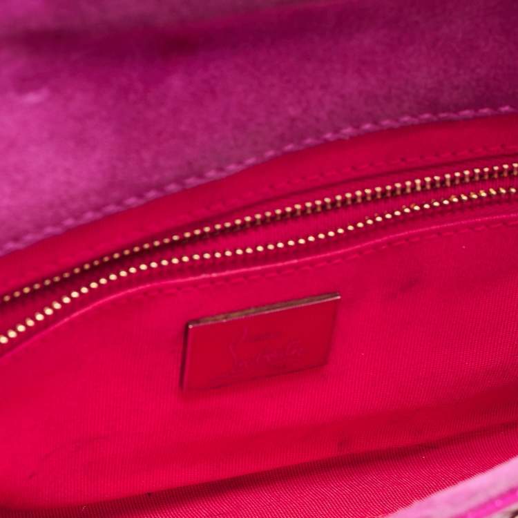 Pre Owned Christian Louboutin Dark Pink Patent Leather Riviera Clutch Bag