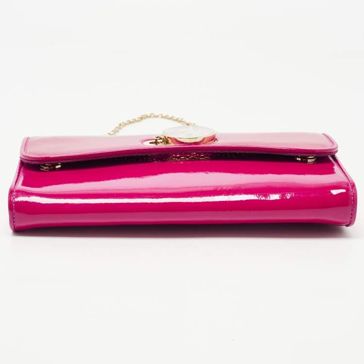 Pre Owned Christian Louboutin Dark Pink Patent Leather Riviera Clutch Bag
