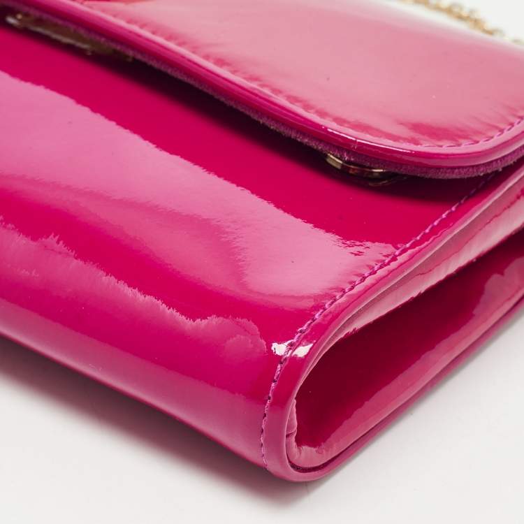 Pre Owned Christian Louboutin Dark Pink Patent Leather Riviera Clutch Bag