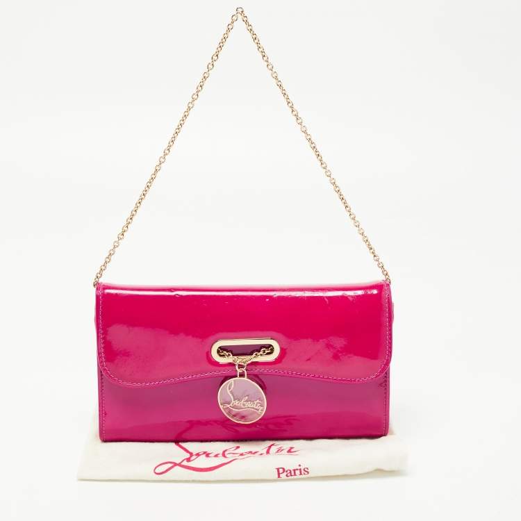 Pre Owned Christian Louboutin Dark Pink Patent Leather Riviera Clutch Bag