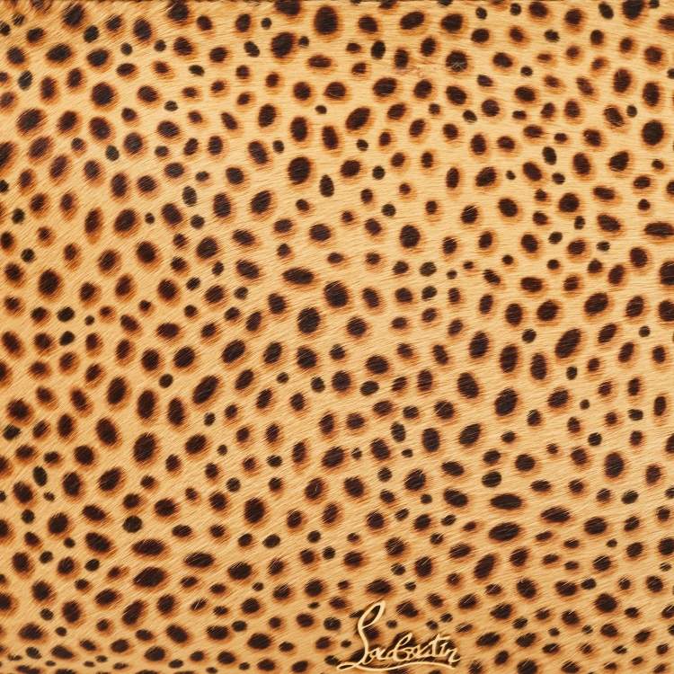 Pre Owned Christian Louboutin Beige Leopard Print Calfhair and Leather Loubiposh Chain Clutch
