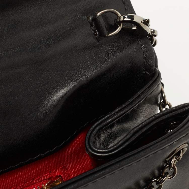 Pre Owned Christian Louboutin Black/Beige Tiger Print Raffia and Leather Riviera Chain Clutch