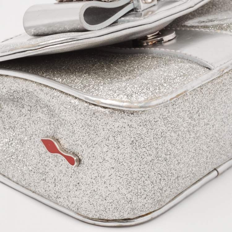 Pre Owned Christian Louboutin Silver Patent and Leather Mini Spiked Sweet Charity Crossbody Bag