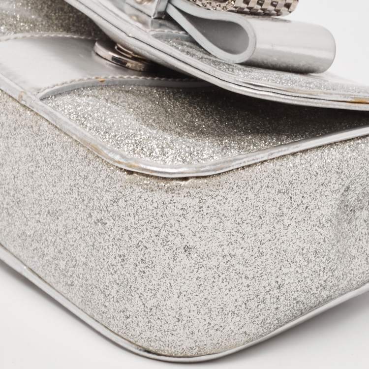 Pre Owned Christian Louboutin Silver Patent and Leather Mini Spiked Sweet Charity Crossbody Bag