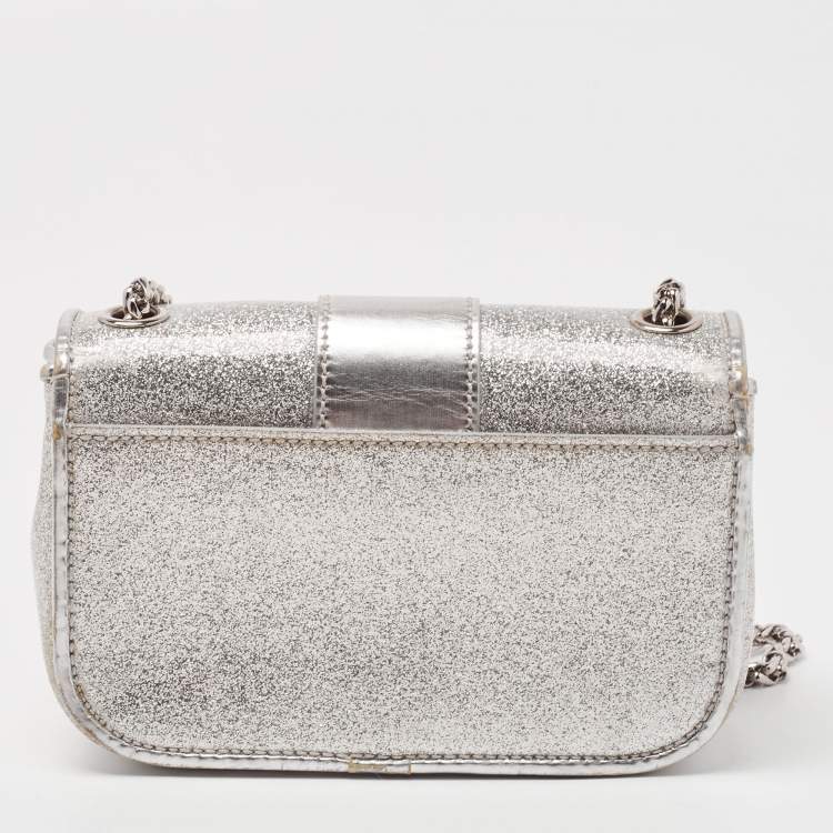 Pre Owned Christian Louboutin Silver Patent and Leather Mini Spiked Sweet Charity Crossbody Bag