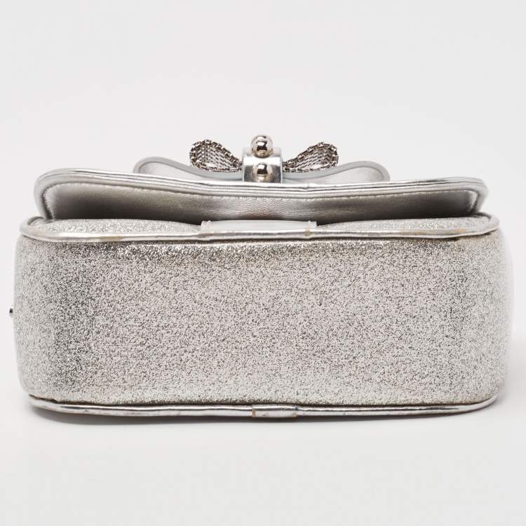 Pre Owned Christian Louboutin Silver Patent and Leather Mini Spiked Sweet Charity Crossbody Bag