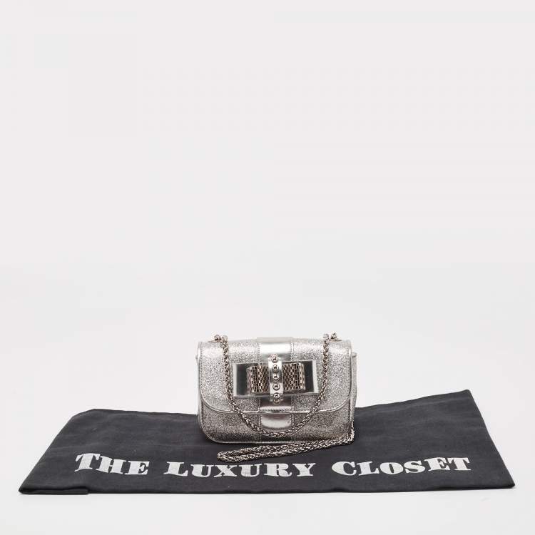 Pre Owned Christian Louboutin Silver Patent and Leather Mini Spiked Sweet Charity Crossbody Bag