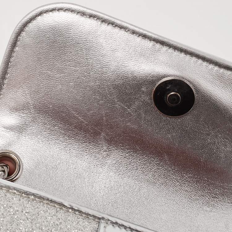 Pre Owned Christian Louboutin Silver Patent and Leather Mini Spiked Sweet Charity Crossbody Bag