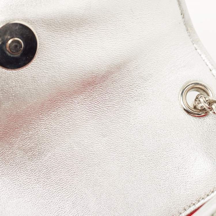 Pre Owned Christian Louboutin Silver Patent and Leather Mini Spiked Sweet Charity Crossbody Bag