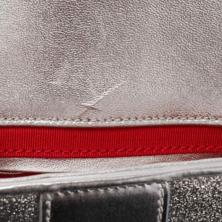 Pre Owned Christian Louboutin Silver Patent and Leather Mini Spiked Sweet Charity Crossbody Bag