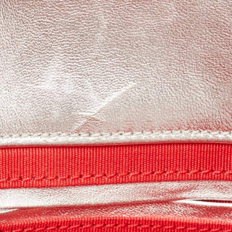 Pre Owned Christian Louboutin Silver Patent and Leather Mini Spiked Sweet Charity Crossbody Bag