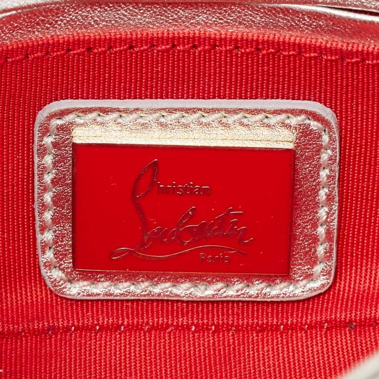 Pre Owned Christian Louboutin Silver Patent and Leather Mini Spiked Sweet Charity Crossbody Bag