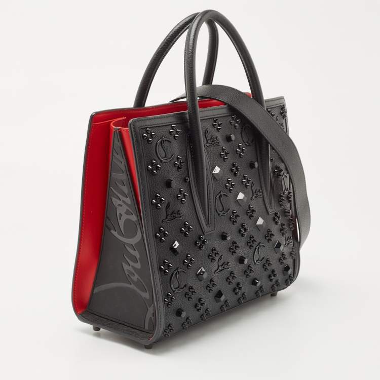 Pre Owned Christian Louboutin Black/Red Leather Medium Spike Paloma Tote