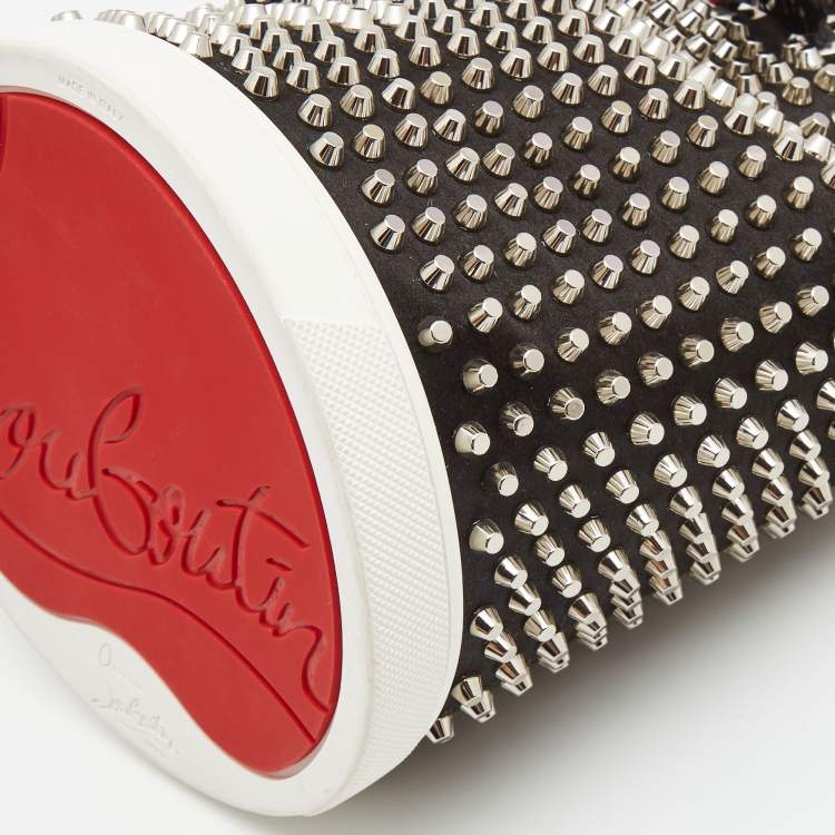Pre Owned Christian Louboutin Black Satin Studded Marie Jane Bucket Bag