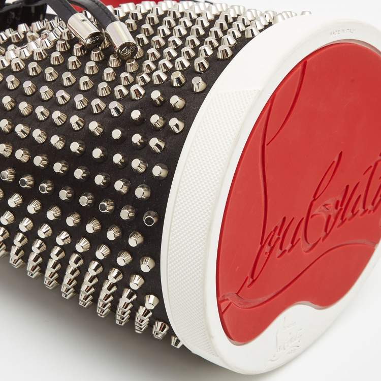 Pre Owned Christian Louboutin Black Satin Studded Marie Jane Bucket Bag