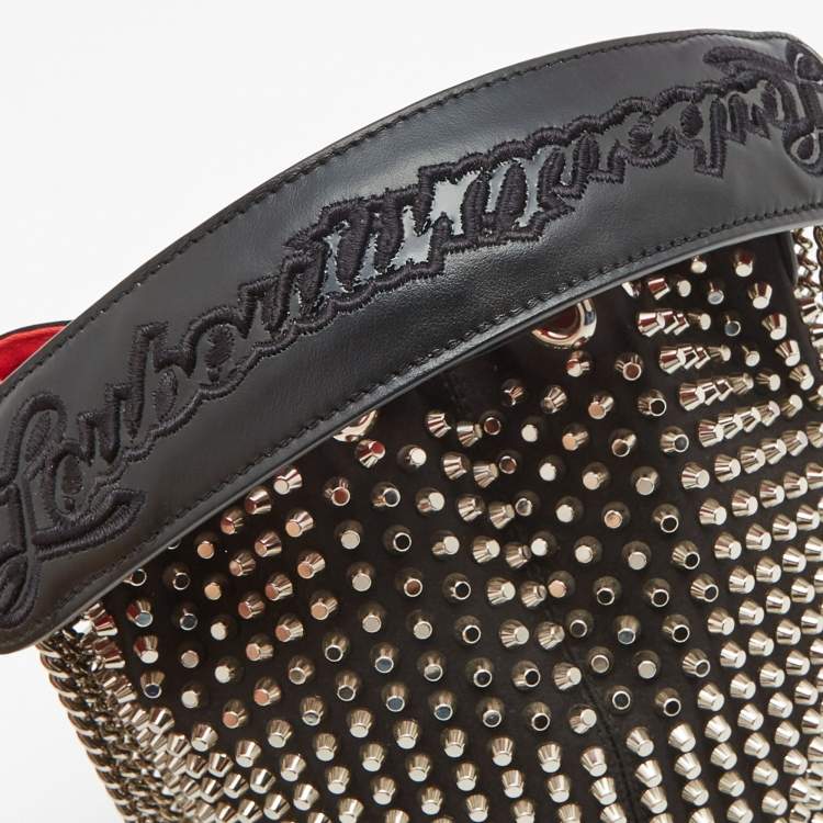 Pre Owned Christian Louboutin Black Satin Studded Marie Jane Bucket Bag