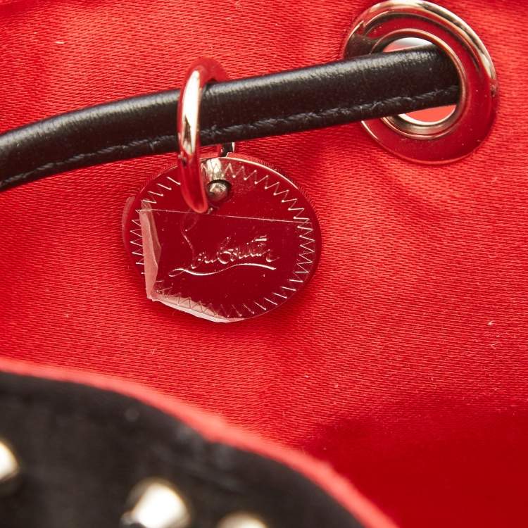 Pre Owned Christian Louboutin Black Satin Studded Marie Jane Bucket Bag
