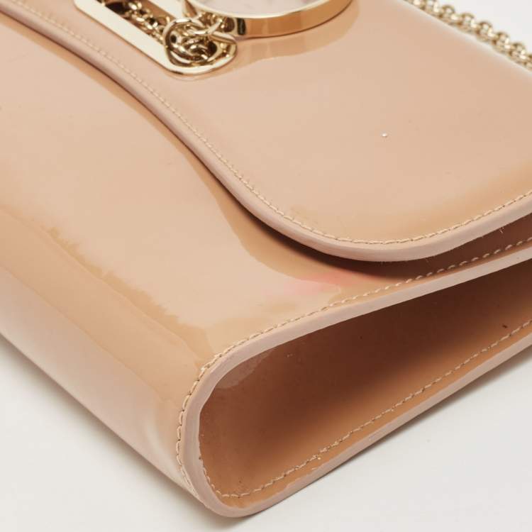 Pre Owned Christian Louboutin Beige Patent Leather Riviera Chain Clutch