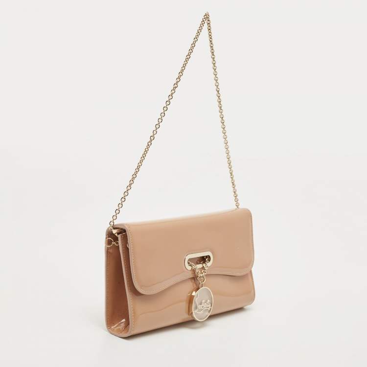Pre Owned Christian Louboutin Beige Patent Leather Riviera Chain Clutch