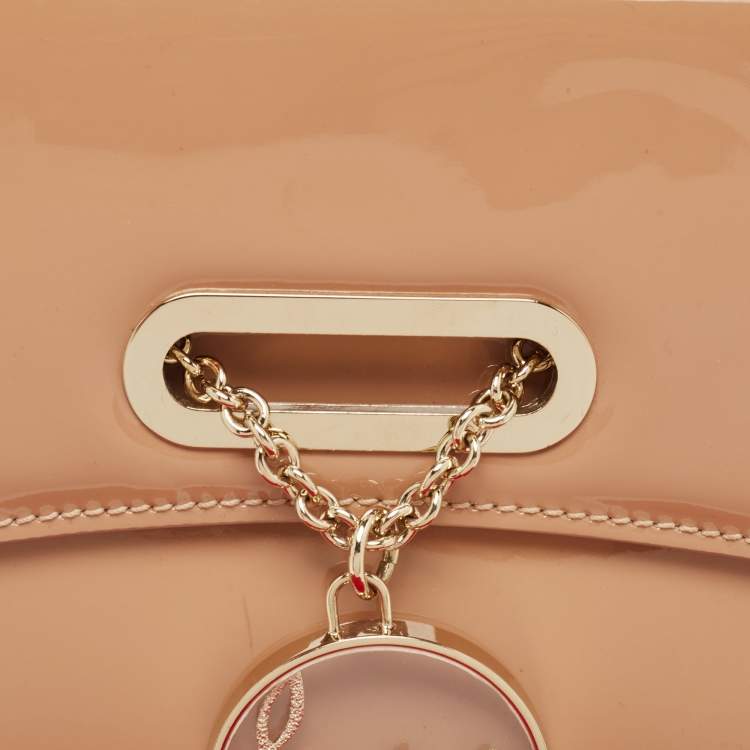 Pre Owned Christian Louboutin Beige Patent Leather Riviera Chain Clutch