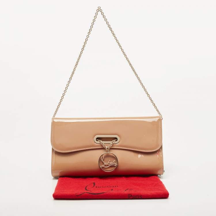 Pre Owned Christian Louboutin Beige Patent Leather Riviera Chain Clutch