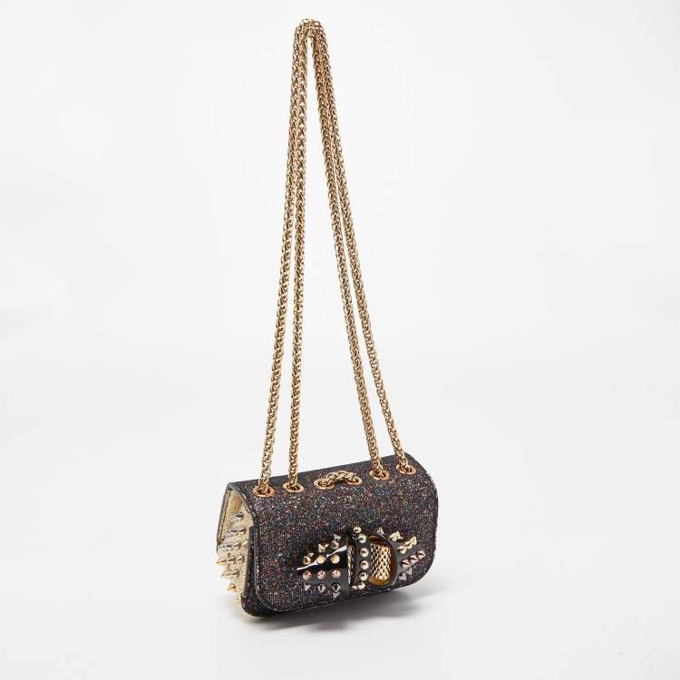 Pre Owned Christian Louboutin Multicolor Glitter and Leather Mini Spiked Sweet Charity Crossbody Bag
