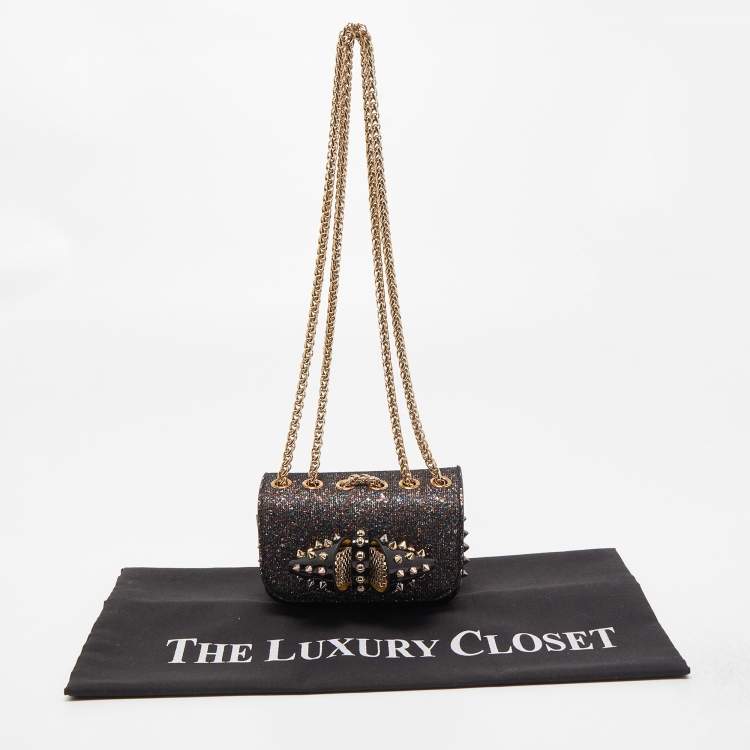 Pre Owned Christian Louboutin Multicolor Glitter and Leather Mini Spiked Sweet Charity Crossbody Bag