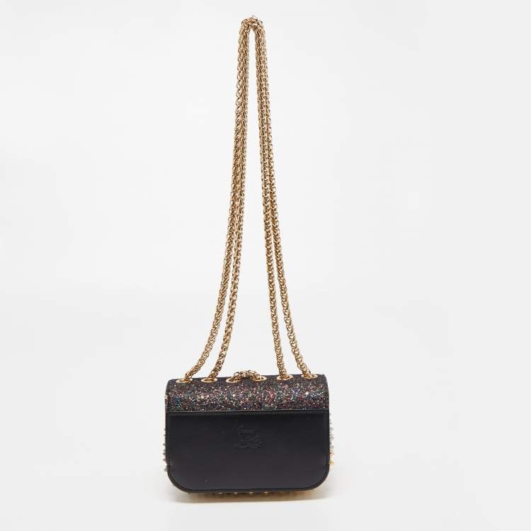 Pre Owned Christian Louboutin Multicolor Glitter and Leather Mini Spiked Sweet Charity Crossbody Bag