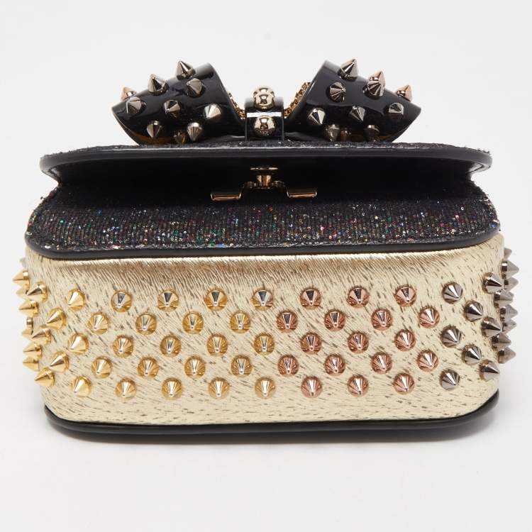 Pre Owned Christian Louboutin Multicolor Glitter and Leather Mini Spiked Sweet Charity Crossbody Bag