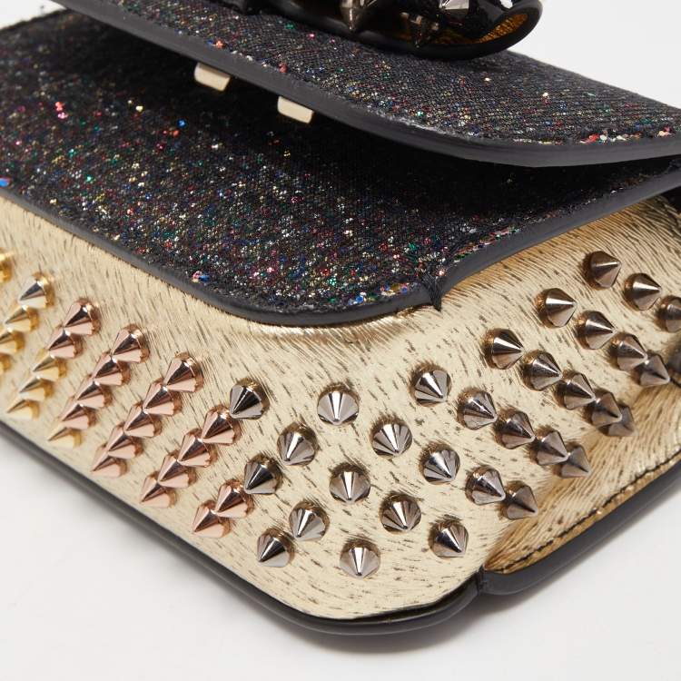 Pre Owned Christian Louboutin Multicolor Glitter and Leather Mini Spiked Sweet Charity Crossbody Bag