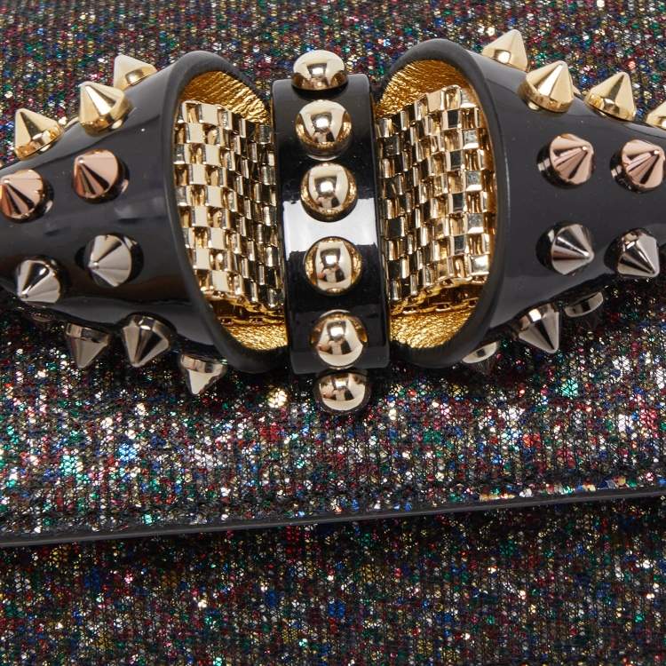 Pre Owned Christian Louboutin Multicolor Glitter and Leather Mini Spiked Sweet Charity Crossbody Bag