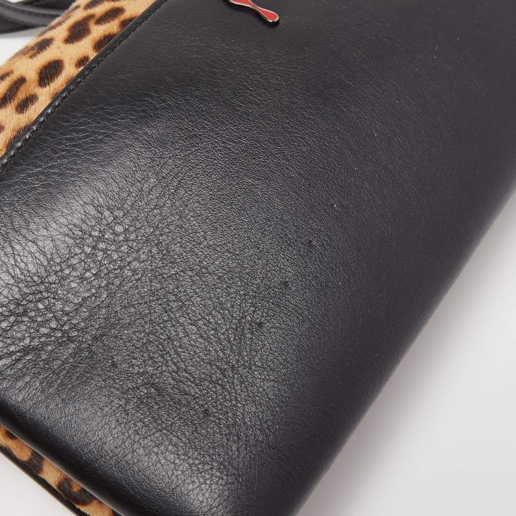 Pre Owned Christian Louboutin Brown/Black Leopard Print Calfhair and Leather Rougissime Crossbody Bag