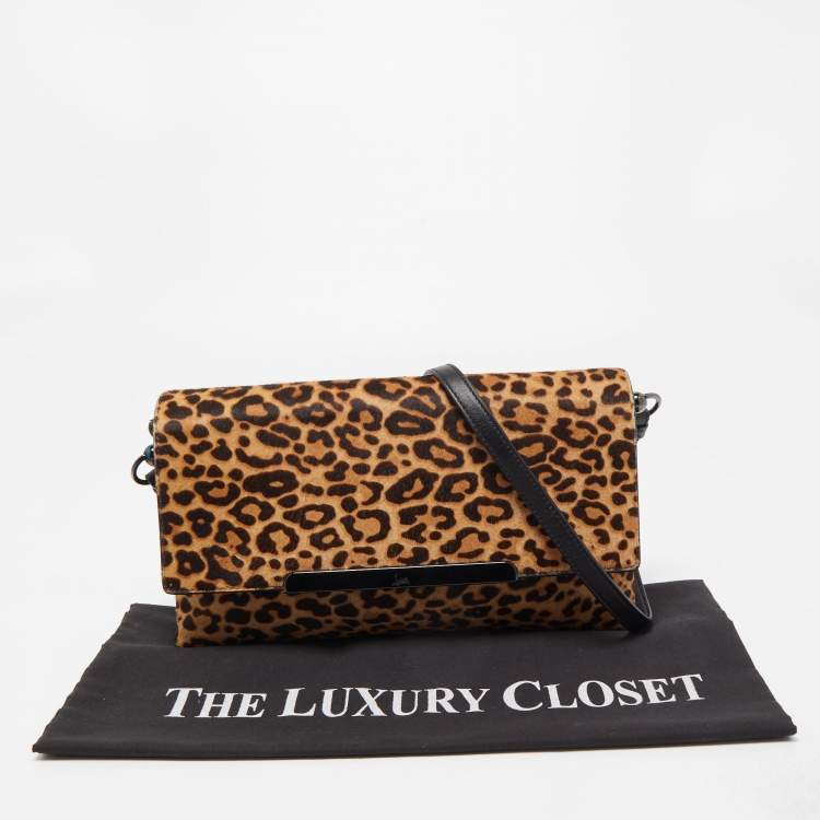 Pre Owned Christian Louboutin Brown/Black Leopard Print Calfhair and Leather Rougissime Crossbody Bag