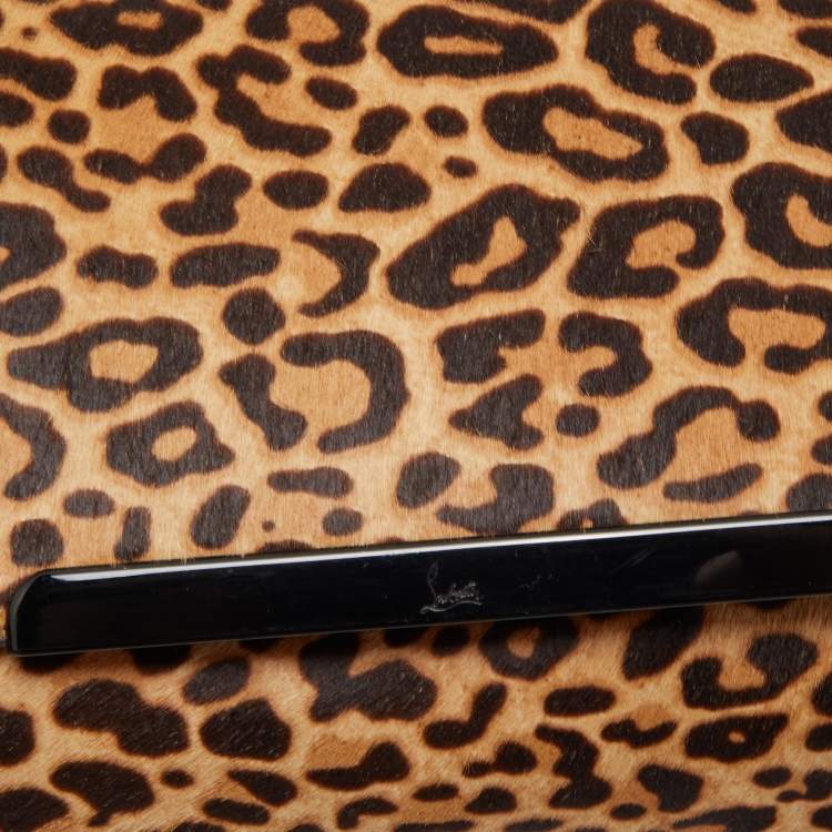 Pre Owned Christian Louboutin Brown/Black Leopard Print Calfhair and Leather Rougissime Crossbody Bag
