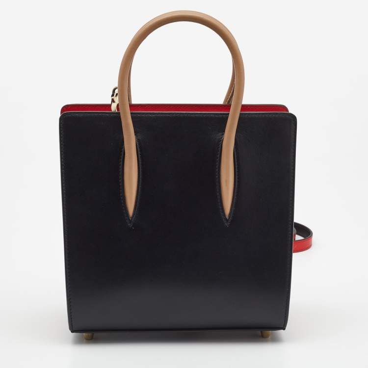 Pre Owned Christian Louboutin Black/Red Leopard Print Patent and Leather Paloma Tote