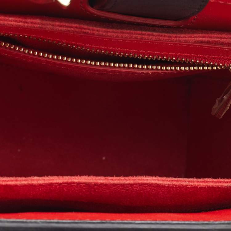 Pre Owned Christian Louboutin Black/Red Leopard Print Patent and Leather Paloma Tote