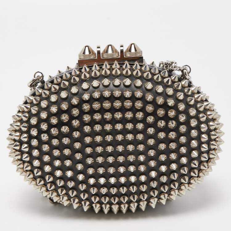 Pre Owned Christian Louboutin Black Leather Spike Mina Chain Clutch