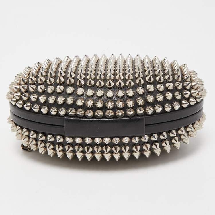 Pre Owned Christian Louboutin Black Leather Spike Mina Chain Clutch