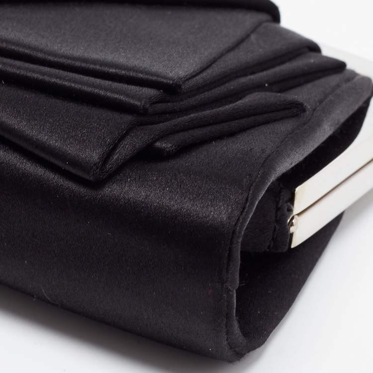 Pre Owned Christian Louboutin Black Satin Bow Clutch