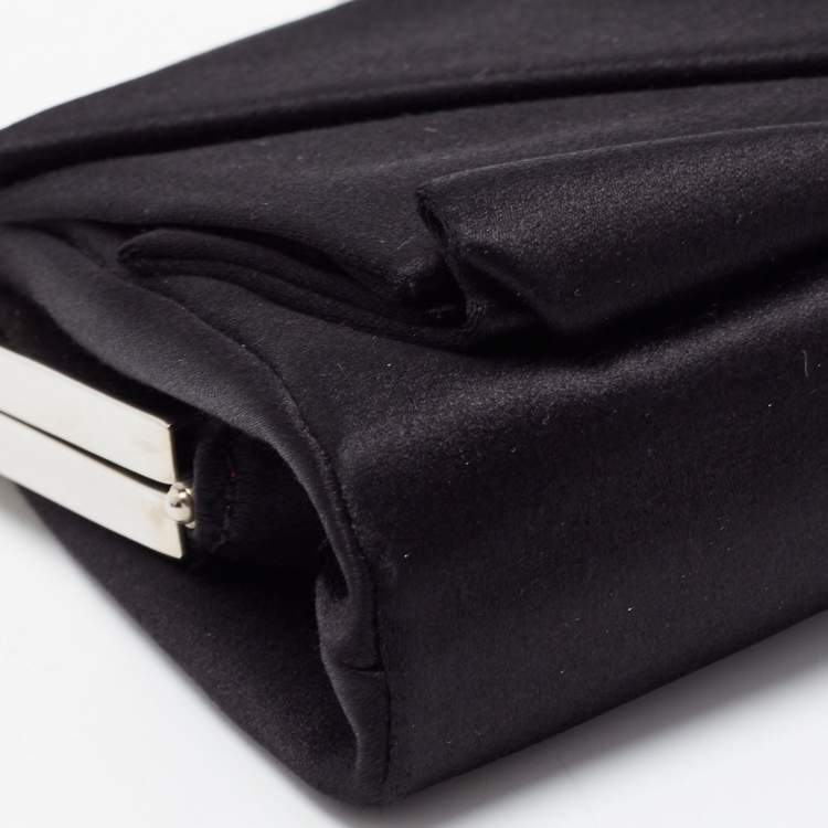 Pre Owned Christian Louboutin Black Satin Bow Clutch